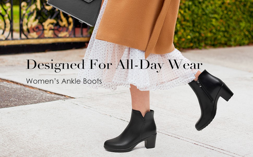 Almond Toe 2.5 Inch Block Heel Ankle Boots DREAM PAIRS